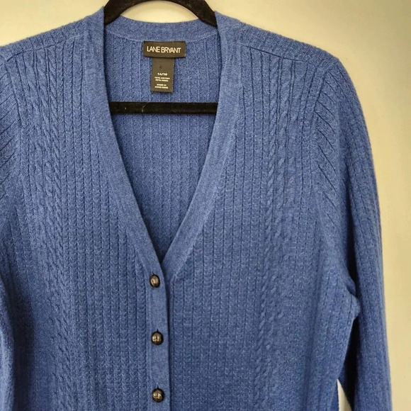 Lane Bryant Women's Size 14/16 Long Line Wool Blend Cardigan Cable Knit Blue  - - Picture 2 of 5